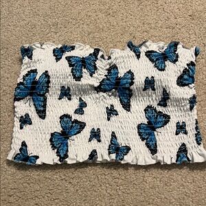 Rue21 white and blue strapless butterfly crop top